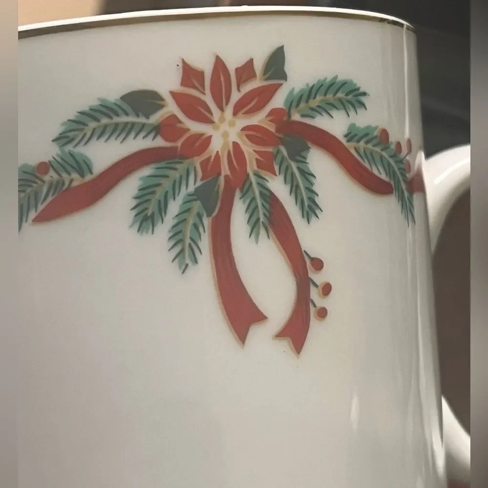 Poinsettia & Ribbons Christmas Fine China Mug Set